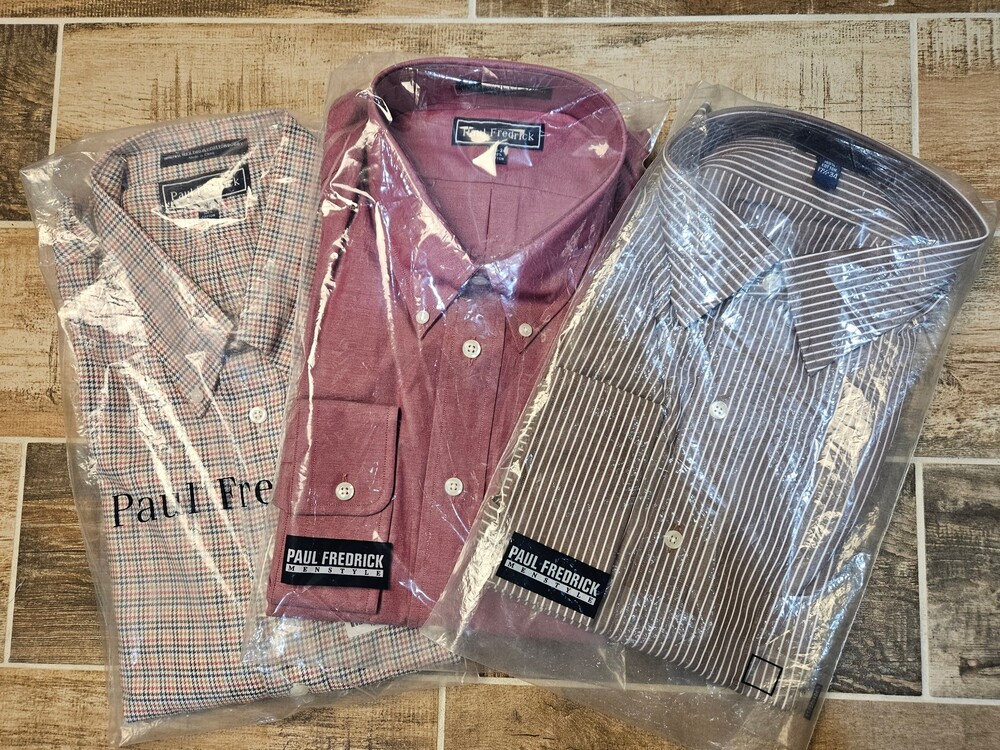 Lot of 3 NIP Paul Fredrick Dress Shirts 17.5 34 Two-Ply Cotton Imperial 100s